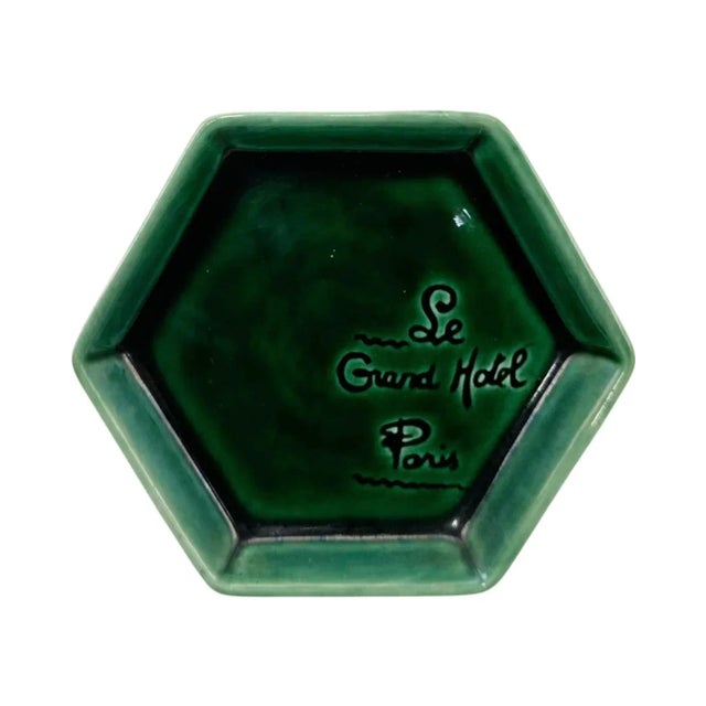 Vintage Le Grand Hotel Paris Green Ashtray Catchall Dish For Sale In Washington DC - Image 6 of 9