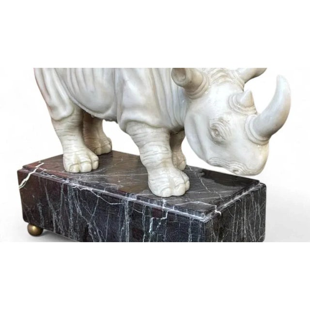 Italian Hand-Carved Marble Rhinoceros Sculptures, 1980, Set of 2 For Sale - Image 6 of 8