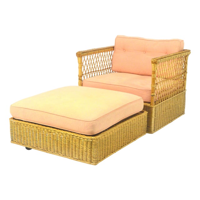 Davis Allen Square Chair and Ottoman by McGuire For Sale