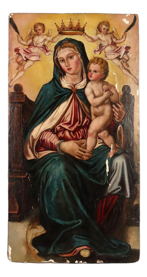 Italian Artist, Madonna Enthroned with Baby Jesus and Angels, Oil Painting on Panel