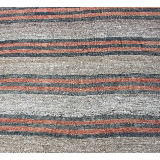 Textile Vintage Turkish Kilim Runner With Stripe and Modern Design in Charcoal and Coral For Sale - Image 7 of 12
