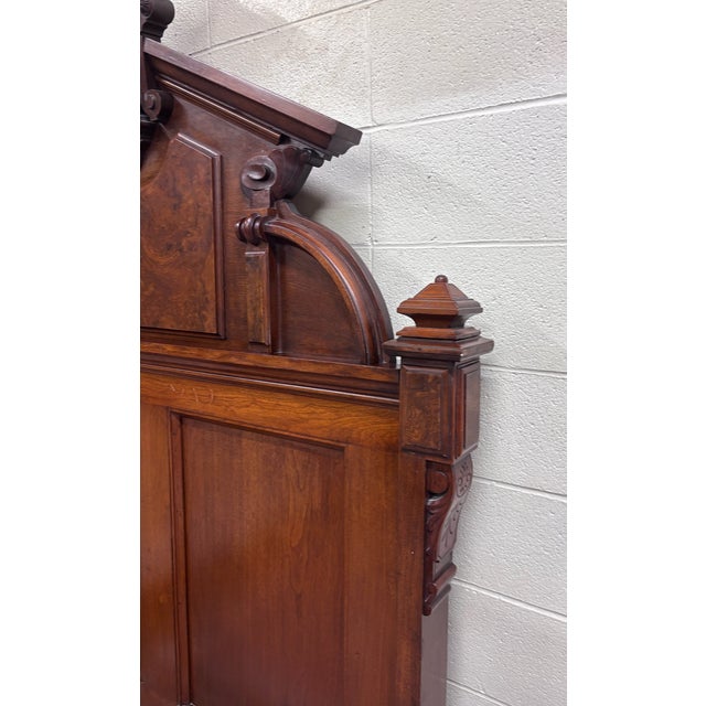 Antique Full Size Victorian Monumental Carved Walnut Burl Wood Bed For Sale - Image 12 of 13