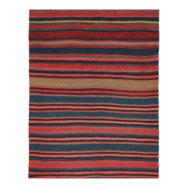 1950s Vintage Bidjar Persian Kilim in Red With Multicolor Stripes, From Rug & Kilim - 4'8''x6' For Sale