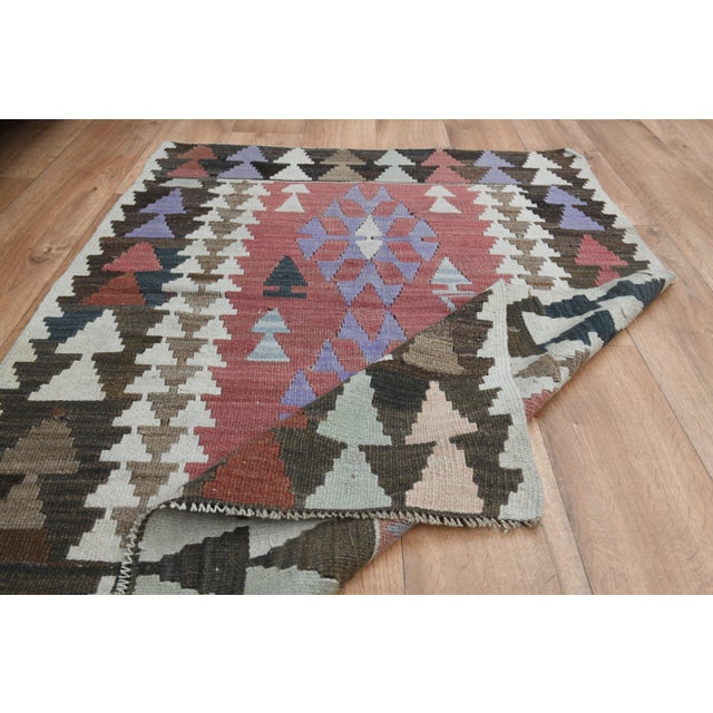Tribal REd Brown Colorful Small Vintage Turkish Kilim Rug For Sale - Image 3 of 11