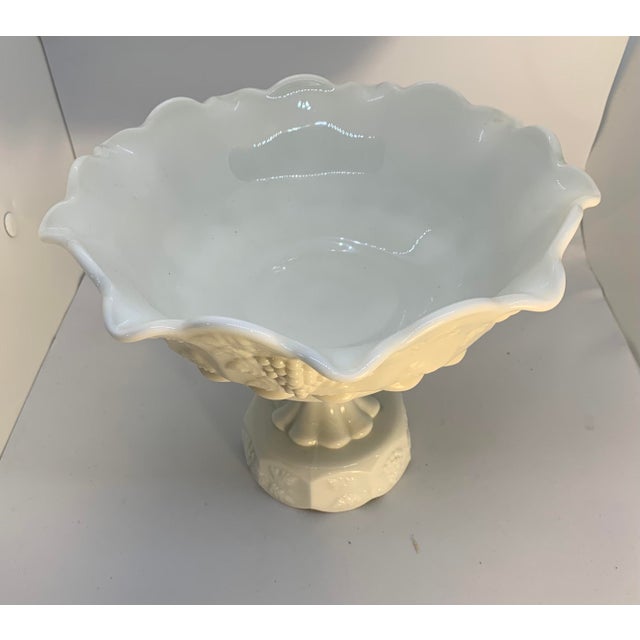 Mid 20th Century Paneled Grape Open Candy Dish by Westmoreland Glass. Skirted Footed Lipped Bowl Ruffle Edge Paneled Grape...