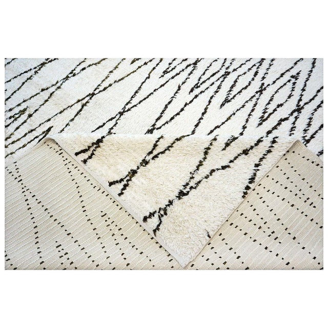 Vintage Beni Ourain Modern Moroccan 12x18 Ivory & Dark Brown Handmade Area Rug #AY101 For Sale - Image 9 of 9