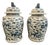 Early 20th C. Antique Blue & White Chinoiserie Lidded Temple Jars- A Pair For Sale