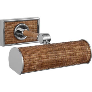 Chapman & Myers for Visual Comfort Signature Halwell 8" Picture Light in Polished Nickel and Natural Woven Rattan For Sale