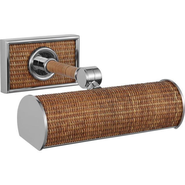 Chapman & Myers for Visual Comfort Signature Halwell 8" Picture Light in Polished Nickel and Natural Woven Rattan For Sale