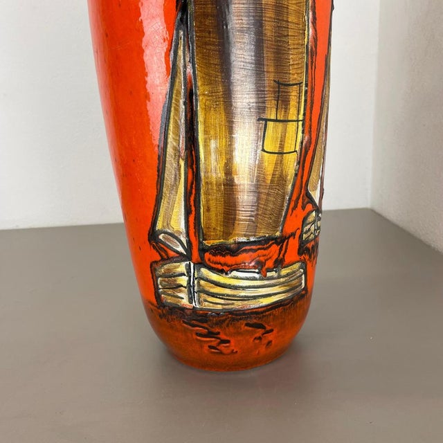 Brown Large Fat Lava Multi-Color Sailing Boats Floor Vase from Scheurich, 1970s For Sale - Image 8 of 18