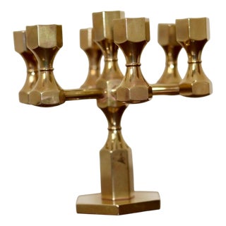 Swedish Brass Seven-Arm Candelabra by Gusum, 1970s For Sale