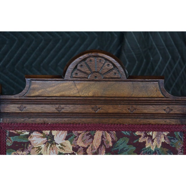 Antique Victorian Eastlake Walnut Burl Carved Parlor Chair Tapestry Fabric For Sale - Image 6 of 18