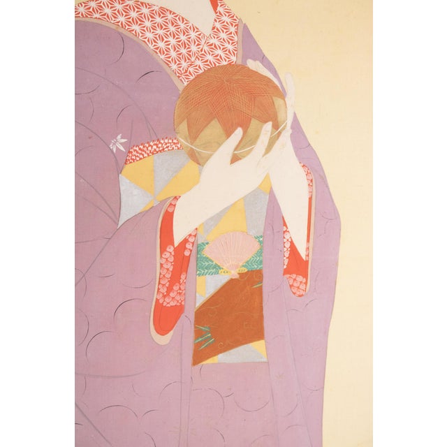 "Beautiful Woman" by Gyokukajo, Japanese Silk Scroll Painting in Original Wooden Case For Sale In Dallas - Image 6 of 18
