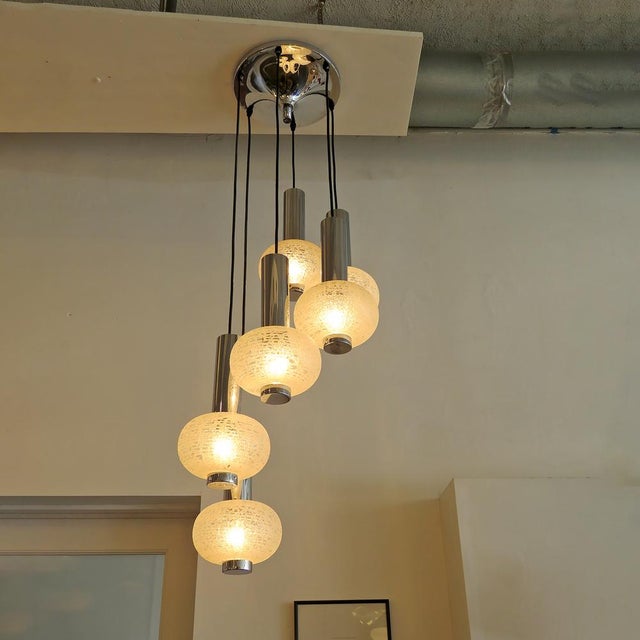 Cascading German Glass & Nickel Chandelier 1970 For Sale - Image 10 of 10