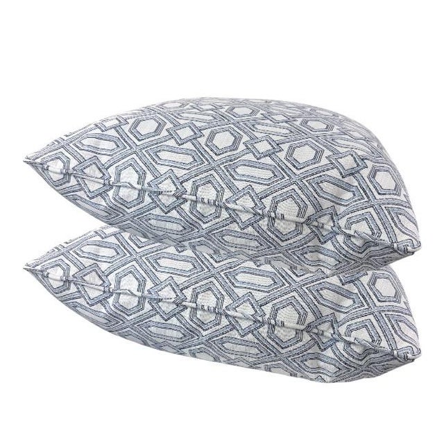 Pair 24'' Blue&White Geometric Pillows For Sale - Image 4 of 5