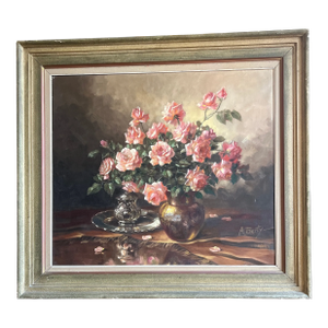 1950s Oil on Canvas Framed Signed Still Life