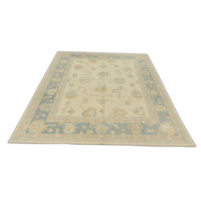 Early 21st Century Early 21st Century Beige & Blue Handwoven Turkish Oushak Rug 7'10" X 10'2" For Sale - Image 5 of 6