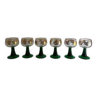 Brand New Vintage German Roemer Glasses With Emerald Green Beehive Stem - Set of 6 For Sale