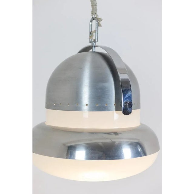 Industrial Industrial Style Pendant Light in Brushed and Opaline Metal, 1970s For Sale - Image 3 of 13