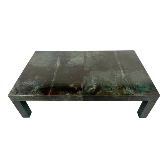 Green Goatskin Coffee Table attributed to Aldo Tura, Italy, 1970s For Sale