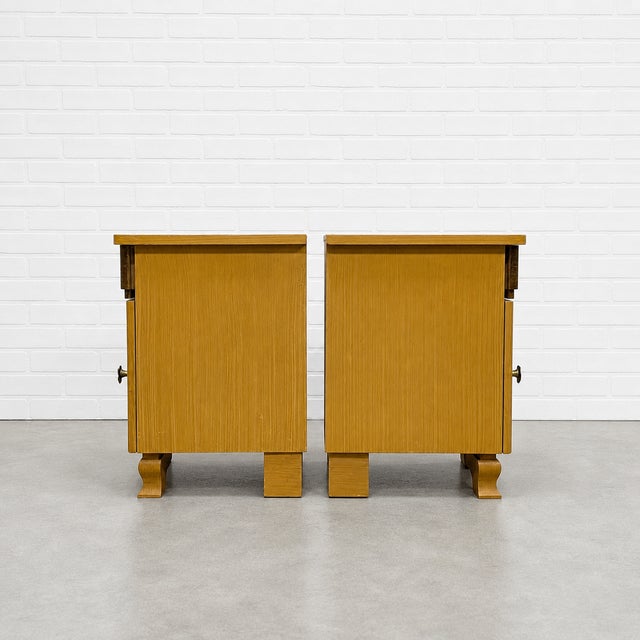 Pair - Mid Century Dutch Modern Nightstands | Art Deco Bedside Tables, C. 1950's For Sale - Image 11 of 11