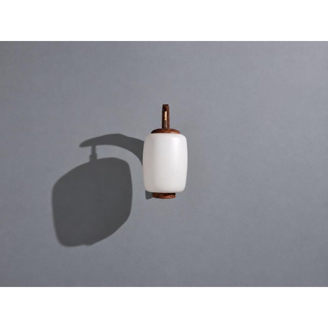 1960s Danish Modern, Wall Sconce, Teak, Opal Glass For Sale - Image 4 of 10