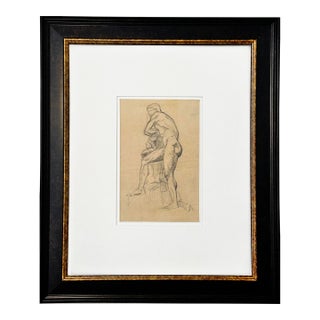 Antique Male Figure Drawing in Pencil on Paper From France, Framed For Sale