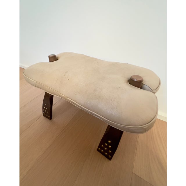 Mid 20th C. Camel Saddle Stool With Reversible Cushion and Original Bell For Sale - Image 11 of 11
