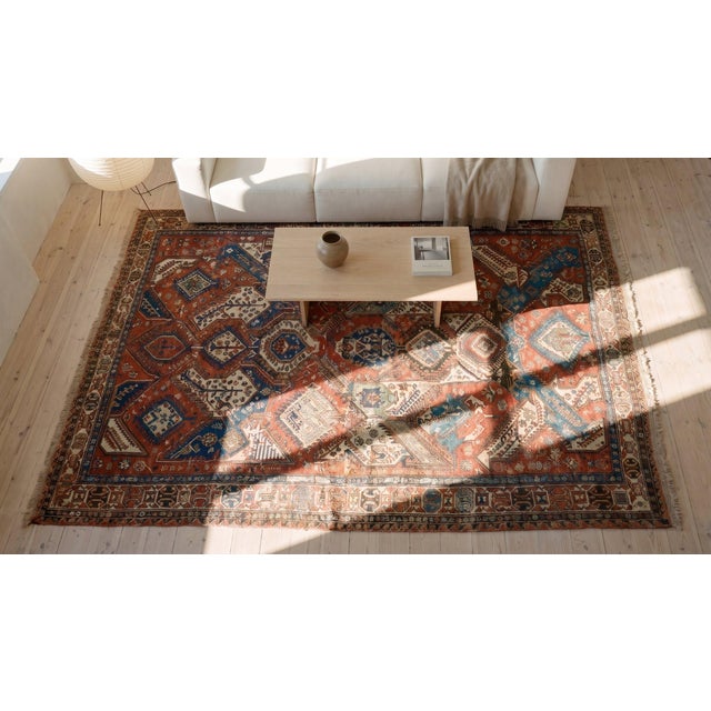 Attractive Red Rust Color With Symmetric Design Antique Caucasian Dragon Sumak Rug For Sale - Image 11 of 11