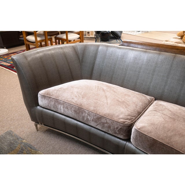 Custom Made Schnadig Furniture Faux Snake Skin and Pink Velvet Upholstered Sofa For Sale In Detroit - Image 6 of 8