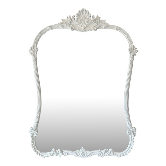Large White Ornate Wall Mirror For Sale