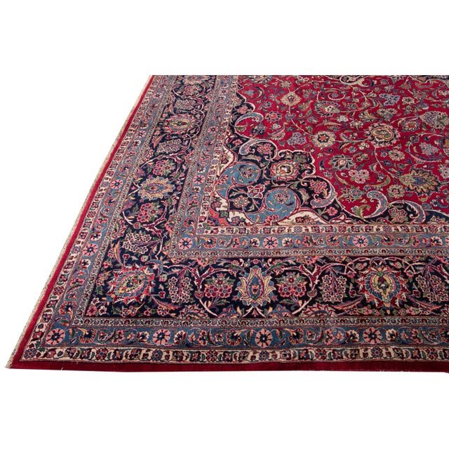 Textile 19th Century Antique Mohtasham Kashan Handmade Botanical Medallion Red Wool Rug For Sale - Image 7 of 10