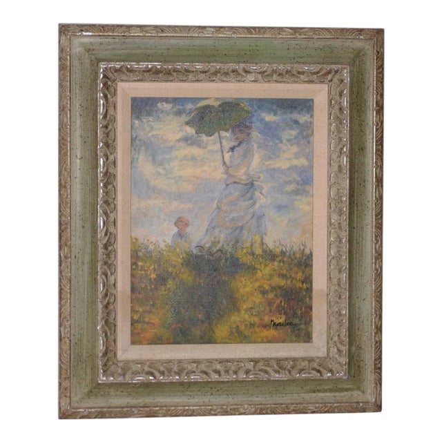 Woman With a Parasol - Madame Monet and Her Son Oil Painting C.1978 For Sale