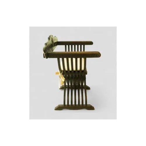 Vintage Savonarola Chair in Dark Wood with Upholstered Seat For Sale - Image 4 of 9