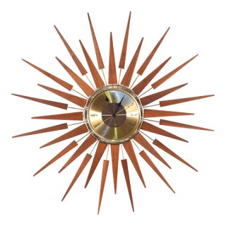 Vintage Seth Thomas Walnut & Brass Starburst Clock For Sale