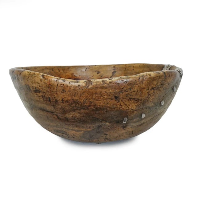 Mid 20th Century Large Vintage Fulani Tribal Rustic Wood Bowl For Sale - Image 5 of 8