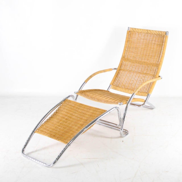 Wicker and Chrome Chaise Longue, 1970s For Sale - Image 9 of 17