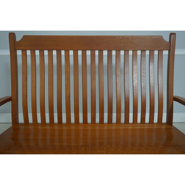 Arts and Crafts Style Solid Oak Slat Back Bench For Sale - Image 4 of 18