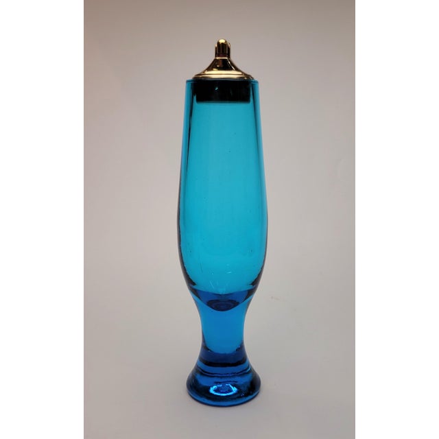 Tall "Blenko Blue" turquoise lighter designed by Joel Myers for Blenko Art Glass Company circa 1960's. This is unsigned,...