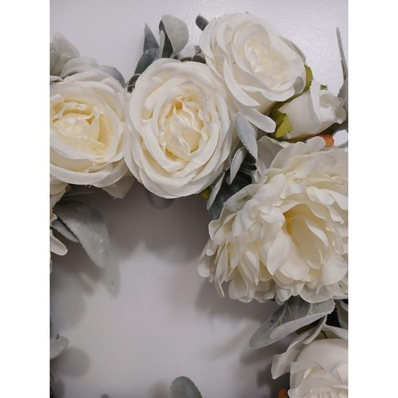 Antique White English White Roses & Sage Door Wreath 17" Flower Elegant Summer Spring Gorgeous For Sale - Image 8 of 17