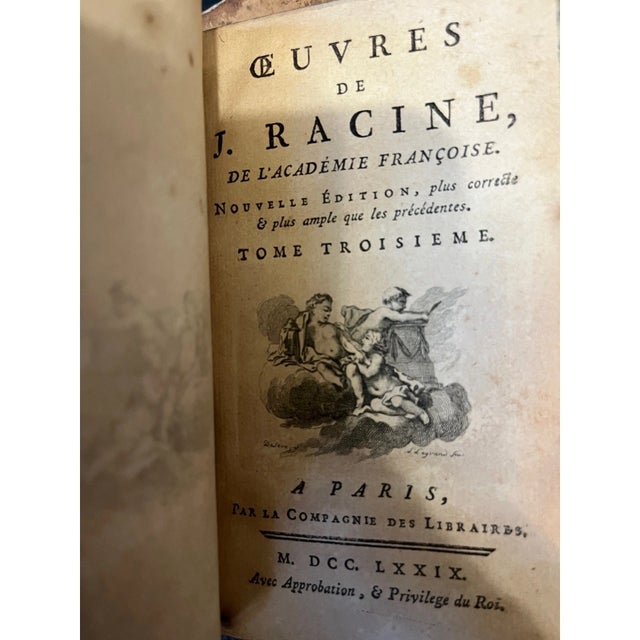 French 1779 Jean Racine (2 Vols) & 1782 Epitaphs - 18th C. French Leather Books For Sale - Image 3 of 6