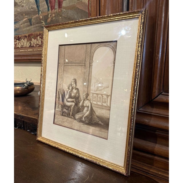 Decorate a wall with this elegant antique painting. Hand painted in France circa 1820, and set in a gilt wood frame...