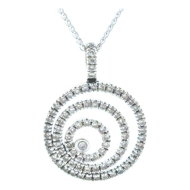 14k White Gold 1.26ct Diamond Circle Pendant on Adjustable 16"-18" Chain For Sale