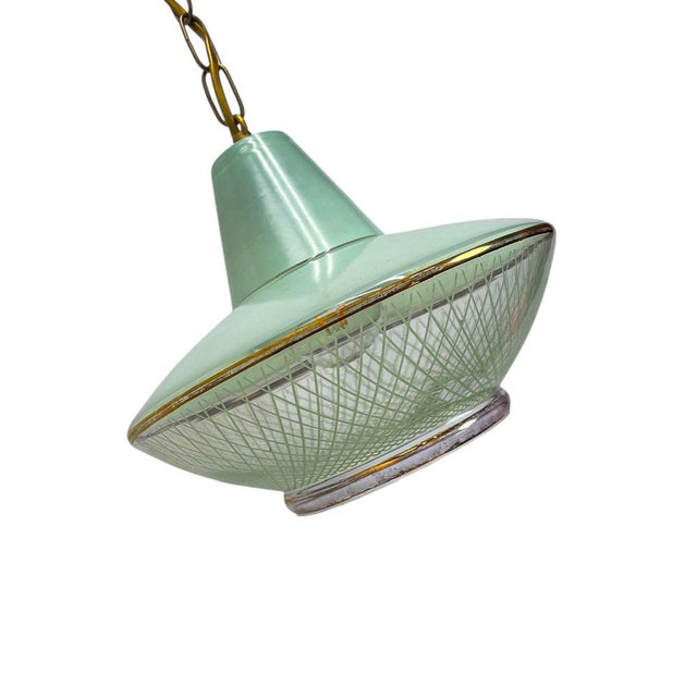 French Green Glass Pendant Lamp, 1950s For Sale - Image 12 of 13