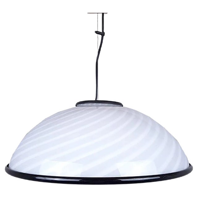 Vintage Italian White and Black Pendant Lamp, 1980s For Sale