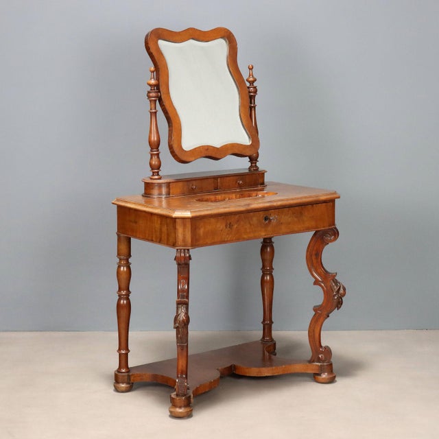 Antique Vanity Table in Walnut with Mirror, Italy, 19th Century For Sale - Image 10 of 10
