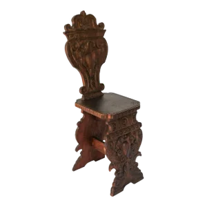 Antique Italian Carved Walnut Sgabello Side Chair