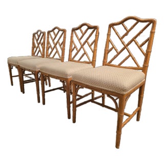 Late 20th Century Chinese Chippendale Faux Bamboo Dining Chairs- Set of 4 For Sale