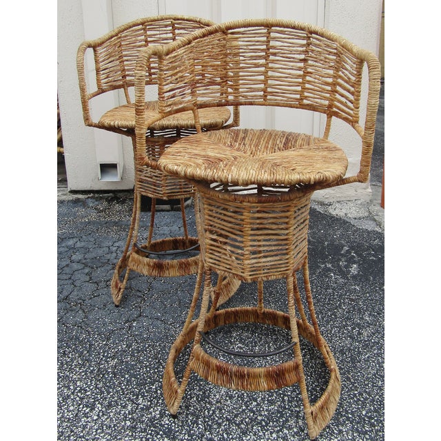 Vintage Woven Rattan Bar Stools / Counter Stools a Pair Chairish