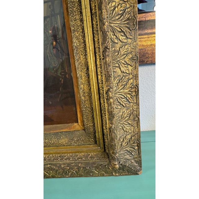 Aqua Antique , Lithograph Courting Scene Chromolithograph, Ornate Gilt Frame, Wavy Glass, C1880 For Sale - Image 8 of 18